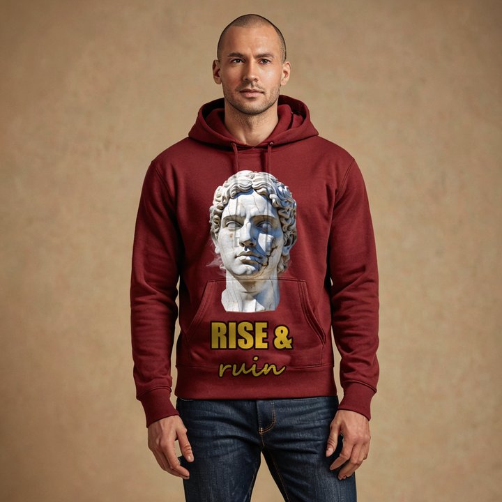Evil Leaders Rise & Ruin Falling Statue Hoodie in Maroon